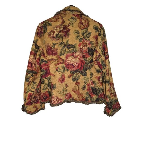 Vintage Painted Pony Womens Floral Tapestry Blazer Jacket Medium Tan Red Ruffle - Picture 4 of 8
